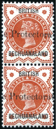 Stamp of Bechuanaland » British Bechuanaland 1890 19mm Overprint 1/2d vermilion vertical pair, 
