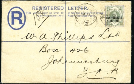 Stamp of Bechuanaland » British Bechuanaland 1898 (Mar 14) 4d G size registered envelope, uprat