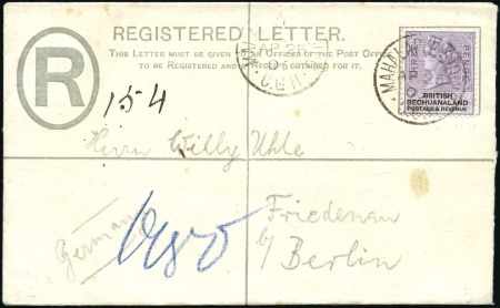 Stamp of Bechuanaland » British Bechuanaland 1905 (Apr 25) 2d F size registered envelope from M