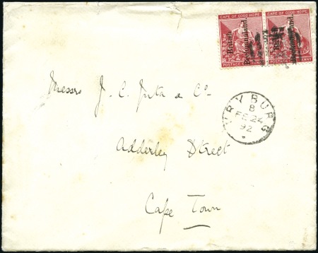 Stamp of Bechuanaland » British Bechuanaland 1892 (Feb 24) Envelope from Vryburg to Cape Town, 