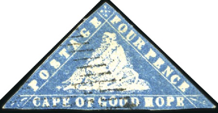 Stamp of South Africa » Cape of Good Hope 1861 Woodblock 4d deep bright blue, light cancel, 