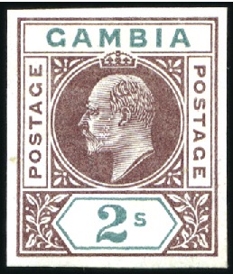 Stamp of Gambia 1902-05 2s imperf. colour trial in dull purple and