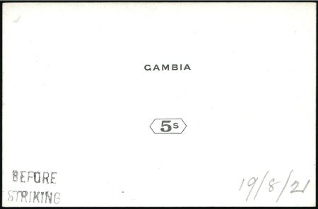 Stamp of Gambia 1912-22 5s De La Rue die proof of the country name