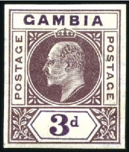 Stamp of Gambia 1902-05 3d imperf. colour trial in purple and viol