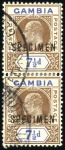 Stamp of Gambia 1921-22 1d to 3s, less 5d and 6d, with the 1d, 1 1
