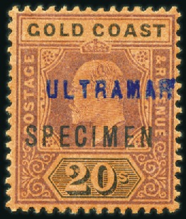 Stamp of Gold Coast 1902 6d, 5s, 10s, 20s and 1907-13 1/2d, 1d and 2 1