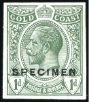 Stamp of Gold Coast 1913-21 1d blue and 1d green, imperforate on glaze
