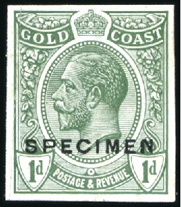 Stamp of Gold Coast 1913-21 1d blue and 1d green, imperforate on glaze