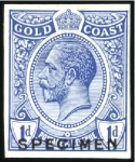 Stamp of Gold Coast 1913-21 1d blue and 1d green, imperforate on glaze
