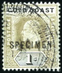 Stamp of Gold Coast 1907-13 1s, 2s, 2s6d, 5s and prepared for use but 