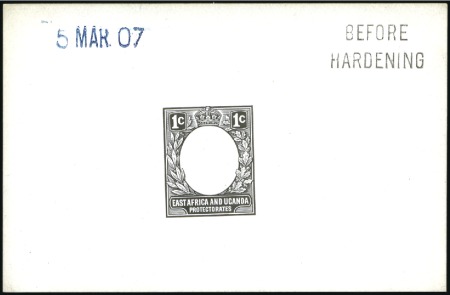 Stamp of Kenya, Uganda and Tanganyika » Kenya, Uganda and Tanganyika 1907-08 1c De La Rue die proof in black on glazed