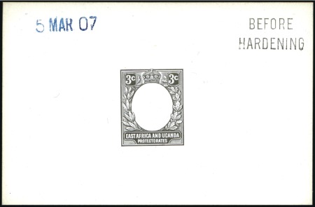 Stamp of Kenya, Uganda and Tanganyika » Kenya, Uganda and Tanganyika 1907-08 3c De La Rue die proof in black on glazed