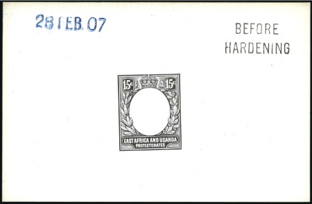 Stamp of Kenya, Uganda and Tanganyika » Kenya, Uganda and Tanganyika 1907-08 15c De La Rue die proof in black on glazed