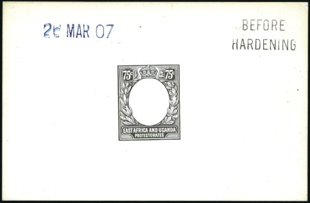 Stamp of Kenya, Uganda and Tanganyika » Kenya, Uganda and Tanganyika 1907-08 75c De La Rue die proof in black on glazed