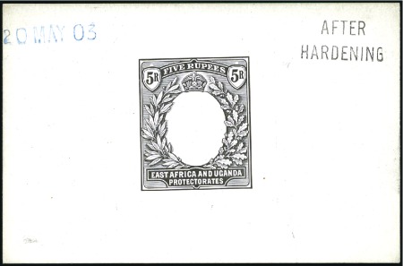 Stamp of Kenya, Uganda and Tanganyika » Kenya, Uganda and Tanganyika 1903-04 5r De La Rue die proof of the frame in bla