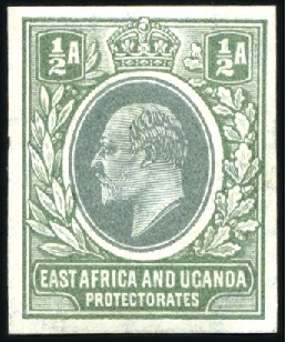 Stamp of Kenya, Uganda and Tanganyika » Kenya, Uganda and Tanganyika 1903-04 1/2a imperf. colour trial in dull green an