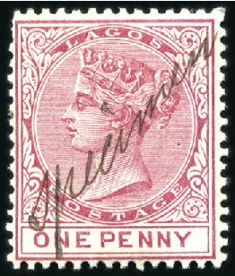 Stamp of Nigerias » Lagos 1884-86 1d rose-carmine with manuscript "Specimen"