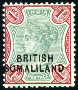 Stamp of Somaliland Protectorate 1903 (Ovpt at bottom) 1r green and aniline carmine