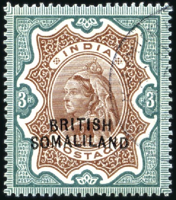 Stamp of Somaliland Protectorate 1903 (Ovpt at bottom) 3r brown and green, variety