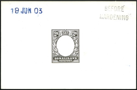 Stamp of Somaliland Protectorate 1904 2a frame die proof in black on glazed card (9