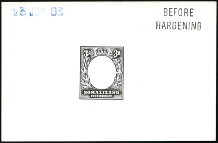 Stamp of Somaliland Protectorate 1904 3a frame die proof in black on glazed card (9