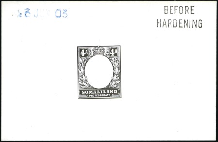 Stamp of Somaliland Protectorate 1904 4a frame die proof in black on glazed card (9