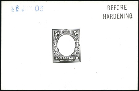 Stamp of Somaliland Protectorate 1904 5a (unissued) frame die proof in black on gla