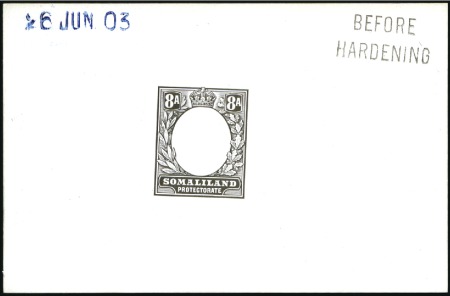 Stamp of Somaliland Protectorate 1904 8a frame die proof in black on glazed card (9