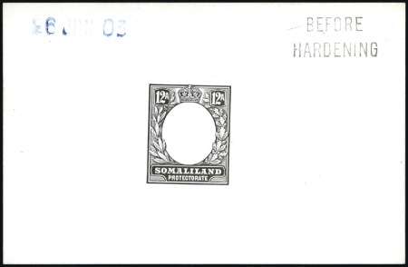 Stamp of Somaliland Protectorate 1904 12a frame die proof in black on glazed card (