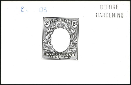 Stamp of Somaliland Protectorate 1904 2r frame die proof in black on glazed card (9