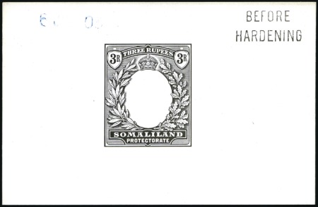 Stamp of Somaliland Protectorate 1904 3r frame die proof in black on glazed card (9