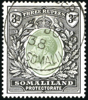 Stamp of Somaliland Protectorate 1921 3r dull green and black, neatly cancelled wit