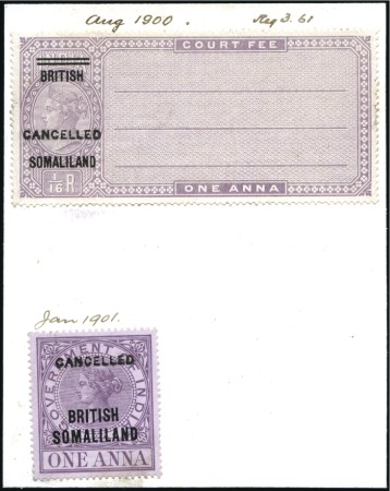 Stamp of Somaliland Protectorate REVENUES: Court Fee 1a and Revenue 1a, each overpr