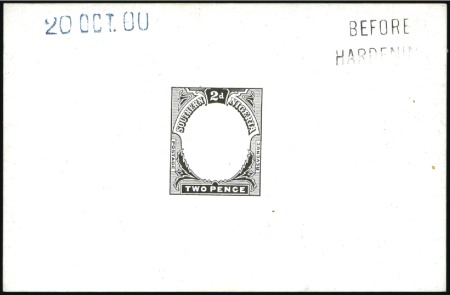 Stamp of Nigerias » Southern Nigeria 1901-02 2d frame die proof in black on glazed card