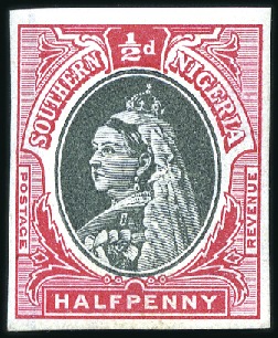 Stamp of Nigerias » Southern Nigeria 1901-02 1/2d imperf. colour trials (3) with vignet