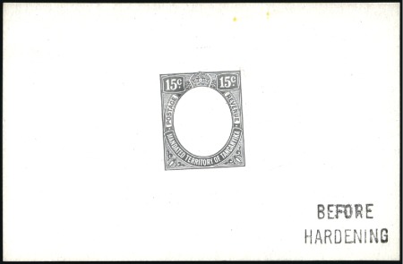 Stamp of Tanganyika 1927-31 15c die proof in black on glazed card (92x