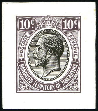 Stamp of Tanganyika 1927-31 10c die proof in black and slate-violet on