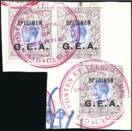 Stamp of Tanganyika 1921 Wmk Mult Script 12c to 3r in strips of three