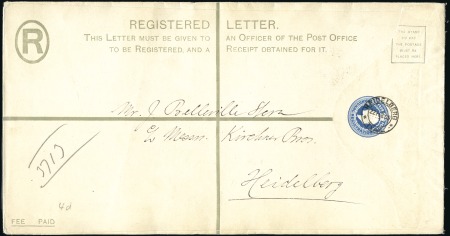 Stamp of South Africa » Transvaal POSTAL STATIONERY: 1909 KEVII 4d Registered Letter