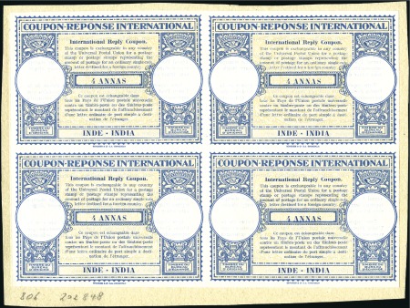 Stamp of India 1947 International Reply Coupon in proof block of 