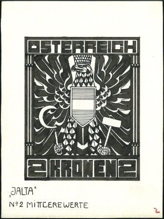 Stamp of Austria » 1st. Republic 1921 Unadopted pen & ink drawing by Karl Huck, sho