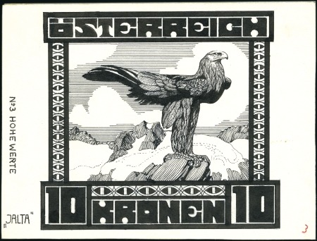 Stamp of Austria » 1st. Republic 1921 Unadopted pen & ink drawing by Karl Huck, sho