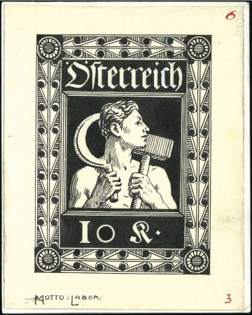 Stamp of Austria » 1st. Republic 1921 Unadopted pen & ink drawing by Rudolf Konopa,