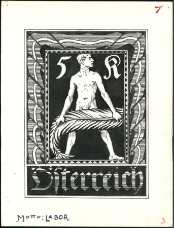 Stamp of Austria » 1st. Republic 1921 Unadopted pen & ink drawing by Rudolf Konopa,