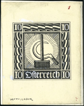 Stamp of Austria » 1st. Republic 1921 Unadopted pen & ink drawing by Rudolf Konopa,