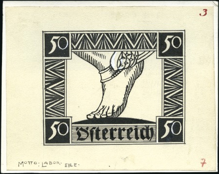 Stamp of Austria » 1st. Republic 1921 Unadopted pen & ink drawing by Rudolf Konopa,