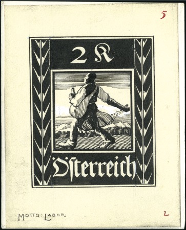 Stamp of Austria » 1st. Republic 1921 Unadopted pen & ink drawing by Rudolf Konopa,