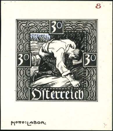 Stamp of Austria » 1st. Republic 1921 Unadopted pen & ink drawing by Rudolf Konopa,