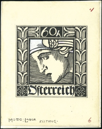 Stamp of Austria » 1st. Republic 1921 Unadopted pen & ink drawing by Rudolf Konopa,