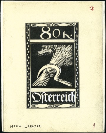 Stamp of Austria » 1st. Republic 1921 Unadopted pen & ink drawing by Rudolf Konopa,
